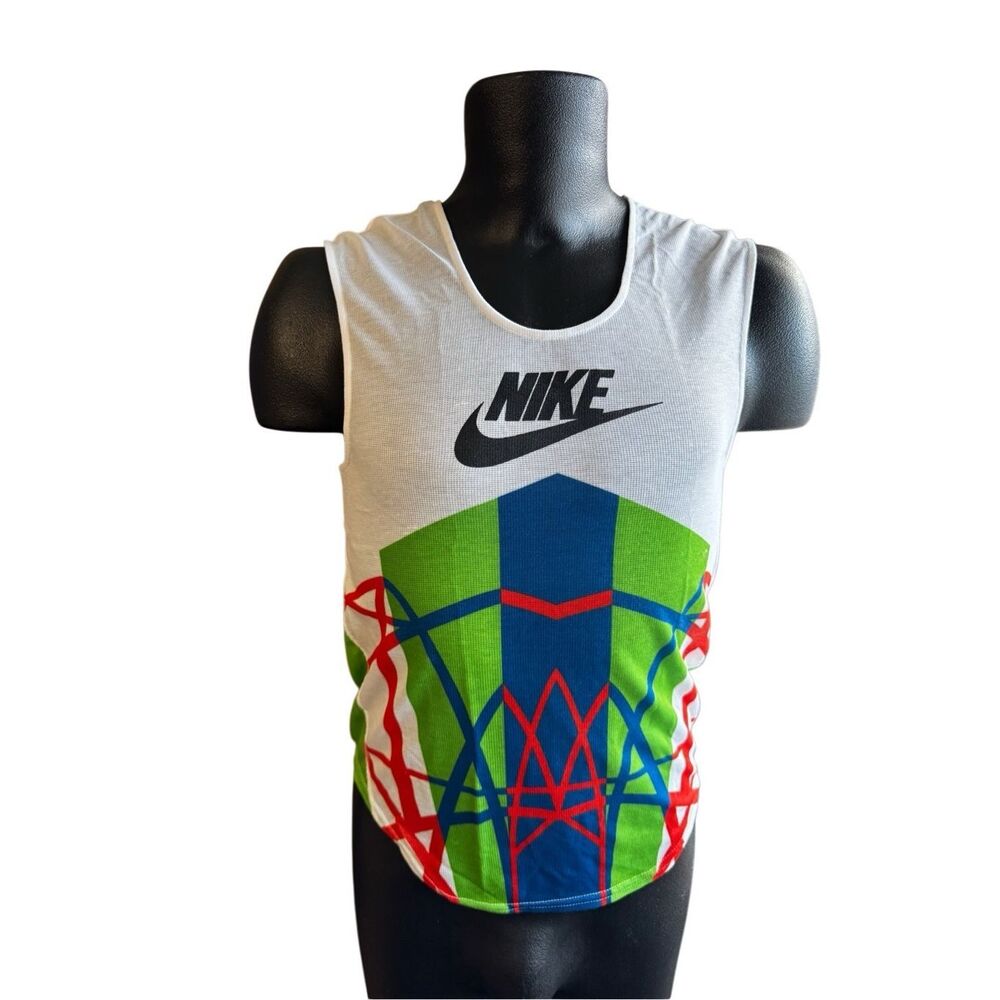 Nike White Tank Top with Green, Blue & Red Graphic